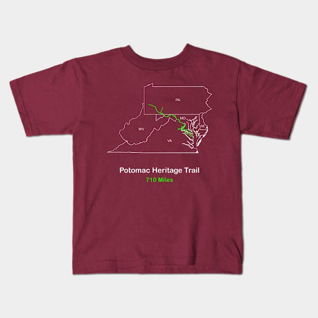 Potomac Heritage Trails, National Scenic Trail Route Map Kids T-Shirt by numpdog